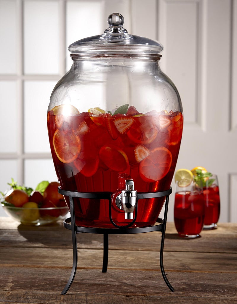 Style Setter Beverage Dispenser Cold Drink Dispenser Glass Jug, Metal Stand & Leak-Proof Acrylic Spigot Great for Parties, Weddings & More (With Metal Rack) - Image 2